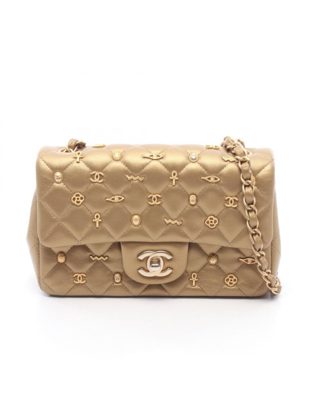 Chanel Shoulder Bag Mini Quilted 20 Gold Leather Mini Icon Charm Chain